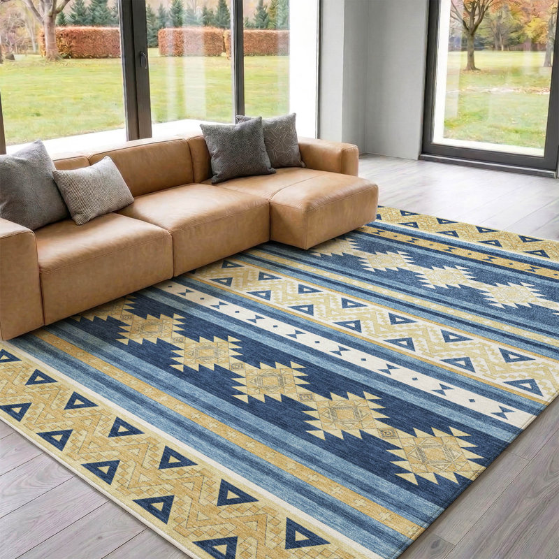 Tapis de qualité supérieure lavable à la machine Villers Global, Marine, 5 pi x 7 pi 6 po