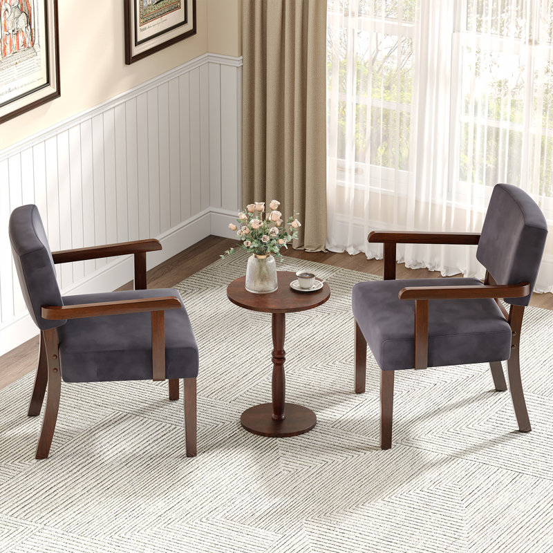 Soave 32.6'' Tall Velvet Accent Chairs Sets for Living Room, Accent Armchair with End Table, Velvet Gray