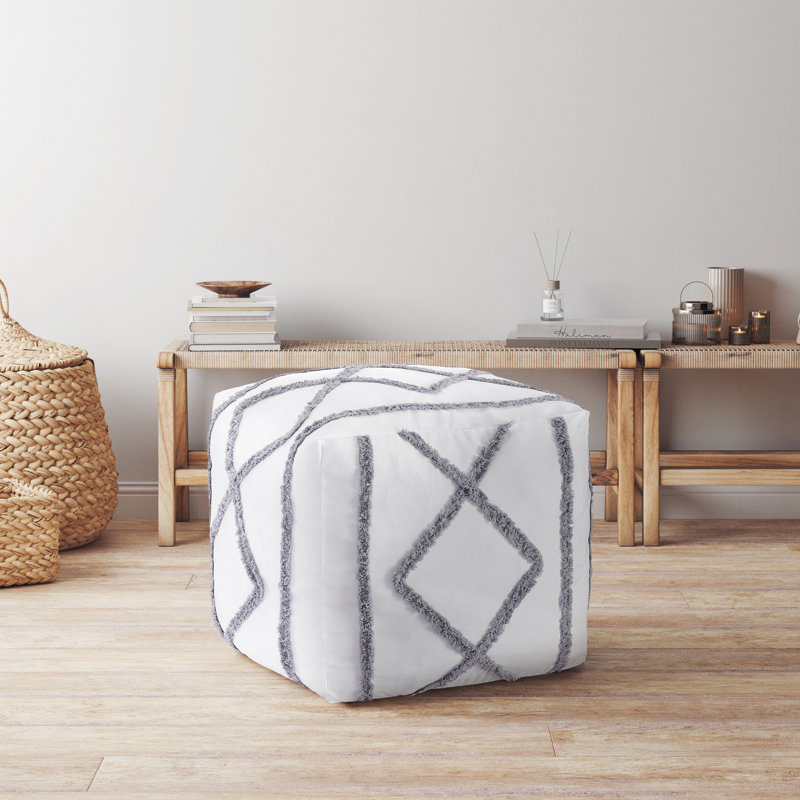 Housse pour pouf touffeté bohème chic et blanc vif