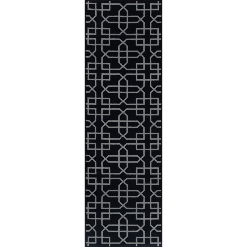 Faiqah Non-Slip Geometric Indoor Doormat, Black, Rectangle 80 x 300cm