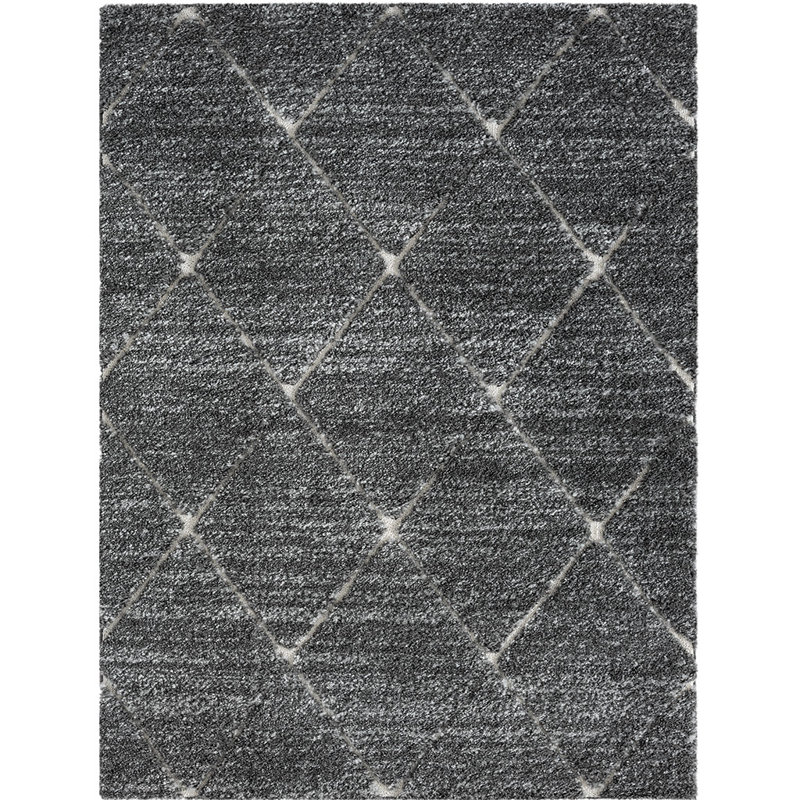 Tapis à motif treillis gris et crème, Rectangulaire 8 pi x 10 pi