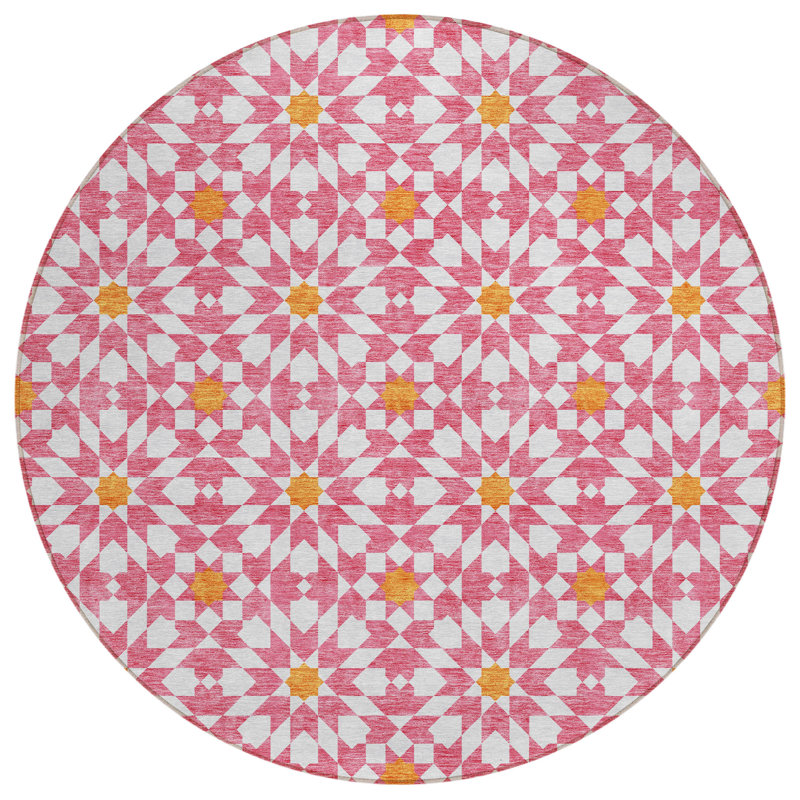 Washable Floral Indoor / Outdoor Rug, Round 8'