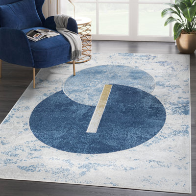Tapis rectangulaire gris / bleu en polypropylène tissé à la machine Eduvina