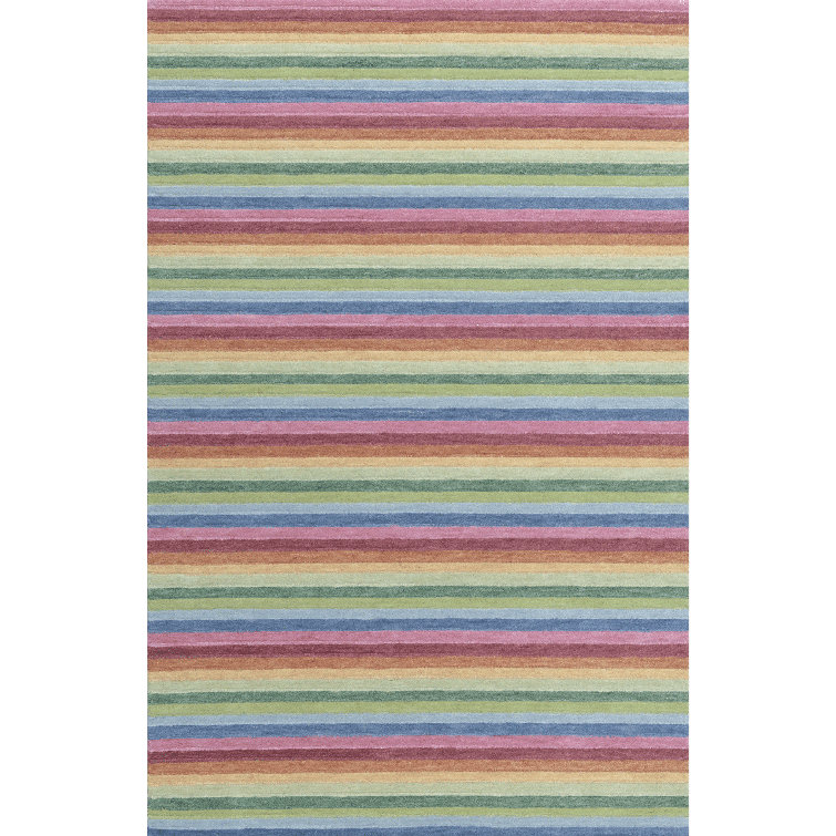 Surrey Stripe Hand-Tufted Plush Wool Rug High-Low Rainbow Multicolor