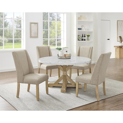 Rustic Round Faux Marble Dining Set