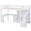 Lit mezzanine simple avec bureau en L et tiroirs, armoire et escalier de rangement, blanc