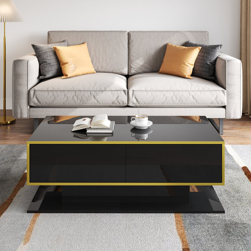 Frame Coffee Table with Storage, Black