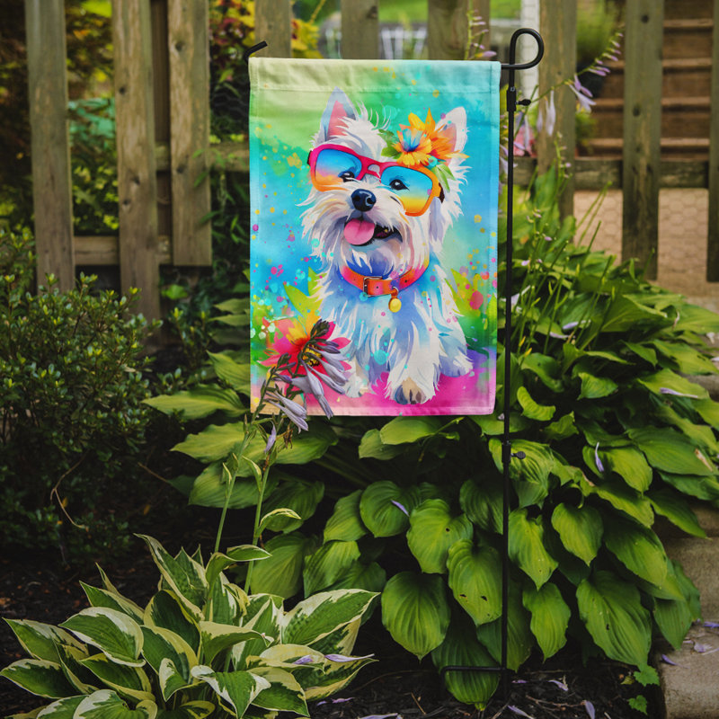 Drapeau de jardin Hippie Dawg, Westie bleu sarcelle