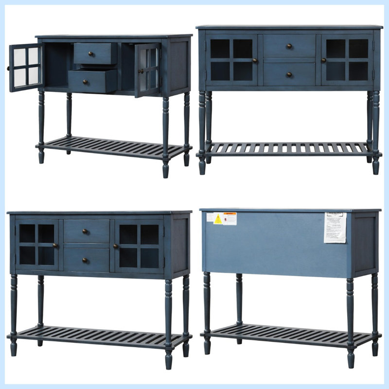 Barkell Sideboard,Buffet table,Dining cabinet,Office credenza with Bottom Shelf and 2 Drawer, Navy Blue
