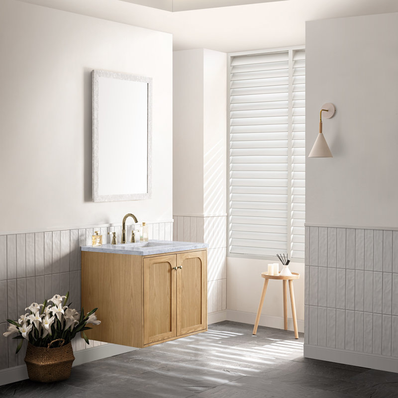 Laurent 30'' W Single Vanity, Light Natural Oak, Carrara White, 8" Widespread