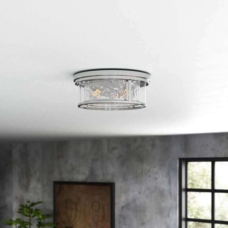 Masuda Glass Flush Mount, Polished Nickel