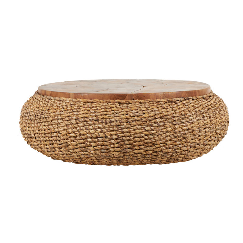 Kai Cole And Grey Rattan Wrapped Brown Living Room Coffee Table With Teak Tabletop