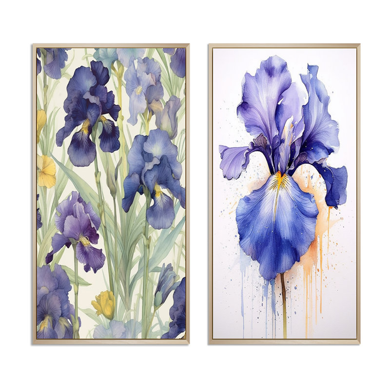 «Impression Of Iris», 2 pièces sur toile, H 40 po x l 40 po, Encadrement brun