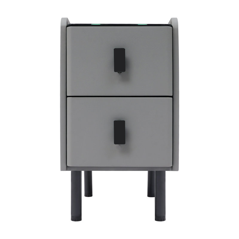 LED Smart Bedside Table Wireless Charging 2 Drawers