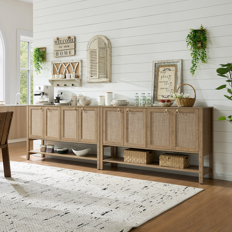 Buffet polyvalent avec 4 portes et 1 tablette ouverte Pomodoro Boho, Carbone cerise