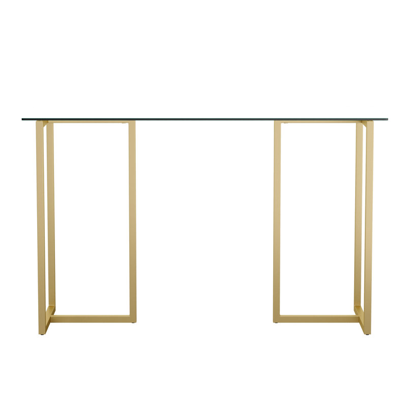 Martha Stewart Eli Tempered Glass Top Home Office Desk with Steel Frame, Polished Brass