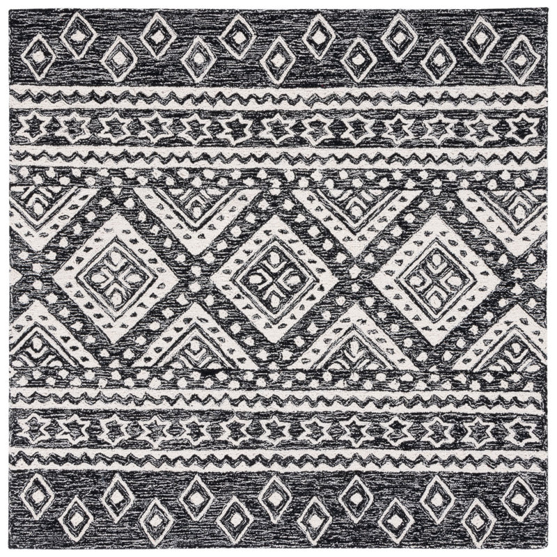 Gradin Micro-Loop Hand Tufted Wool And Cotton With Latex Southwestern Rug, Square 5'