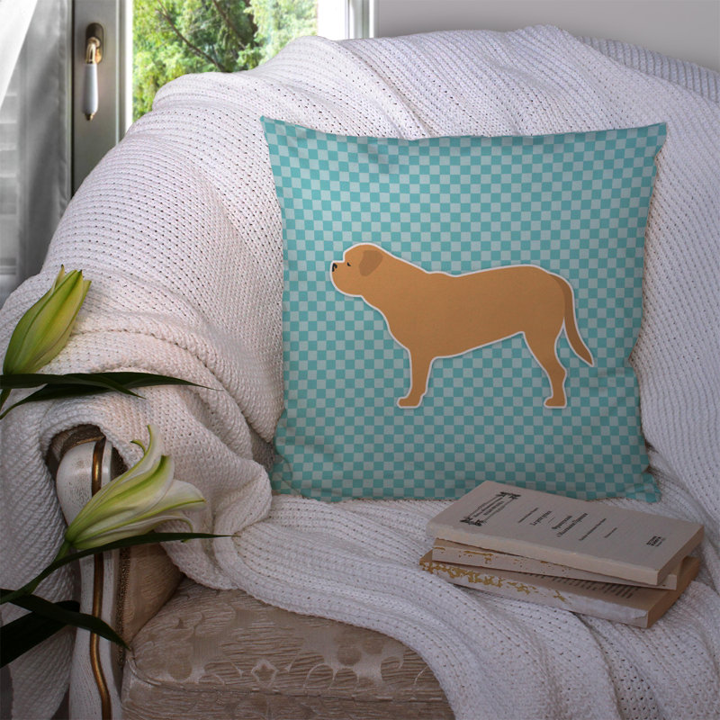 Coussin décoratif intérieur/extérieur carré dogue de bordeaux, H 14 po x l 14 po x P 3 po, Bleu