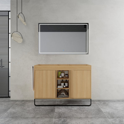 Armoire de salle de bain autoportante avec porte à fermeture douce et tablette de rangement ouverte