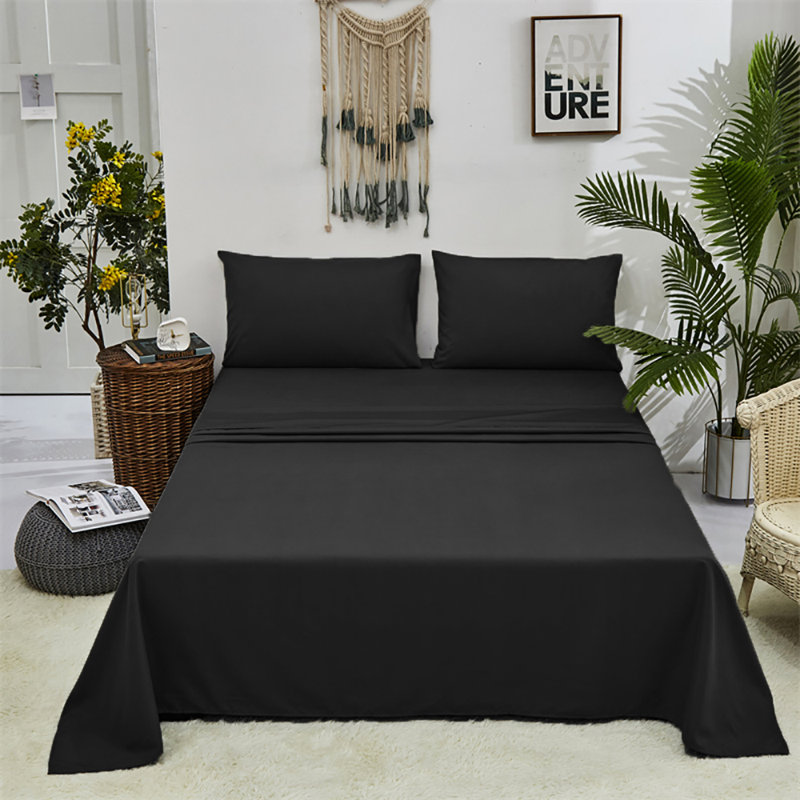 Solid Color Sheet Set 4 PCs Bedding Sheet Set 1 Fitted Sheet 1 Flat Sheet 2 Pillowcases, Queen Sheet Set with 2 Pillowcases
