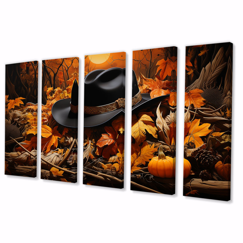 Autumn Cowboy Hat II - Cowboys, art mural 5 pièces, H 28 po x l 60 po