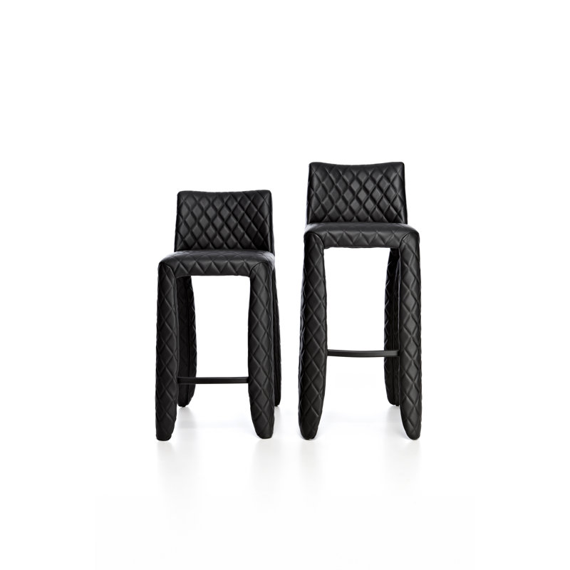Monster Upholstered Stool with Solid Wood Frame, Black