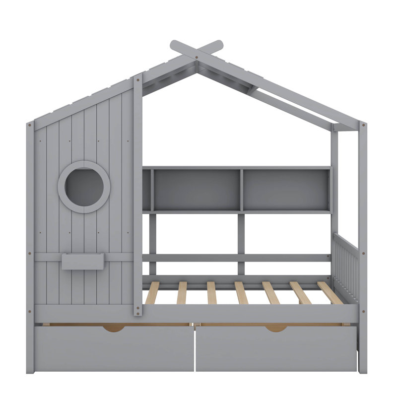 Lit maison en bois Lompico, gris, Double
