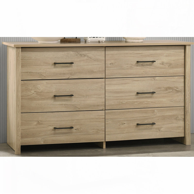 Commode l 6 po avec poignées noires Celeste, Chêne clair