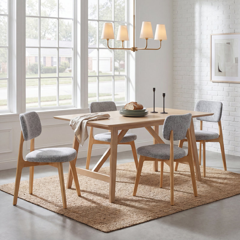 Chaise d'appoint rembourrée en bois massif, Light Gray, Natural Wood