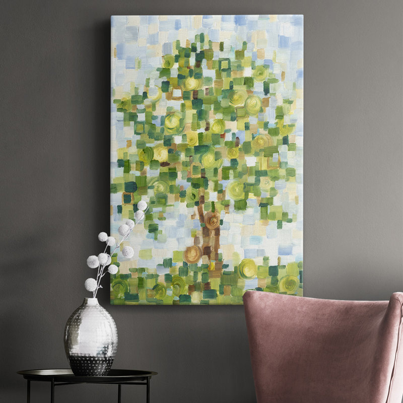 Arbre matelassé I - peinture sur toile tendue, H 18 po x l 12 po x P 1,5 po