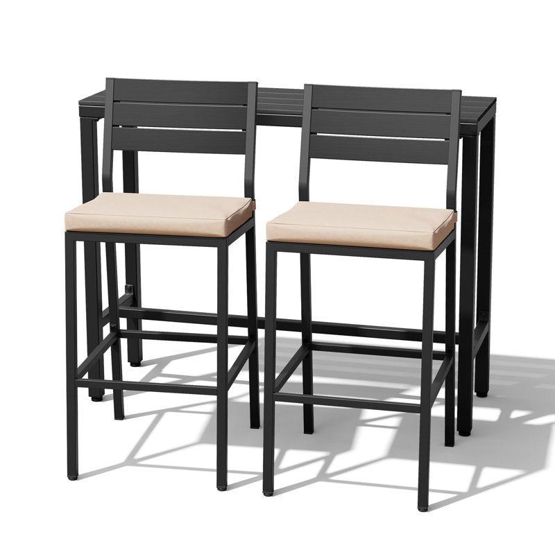 Ensemble de salle à manger pour 2 personnes en métal avec table de bar rectangulaire, coussins inclus, Beige, Noir