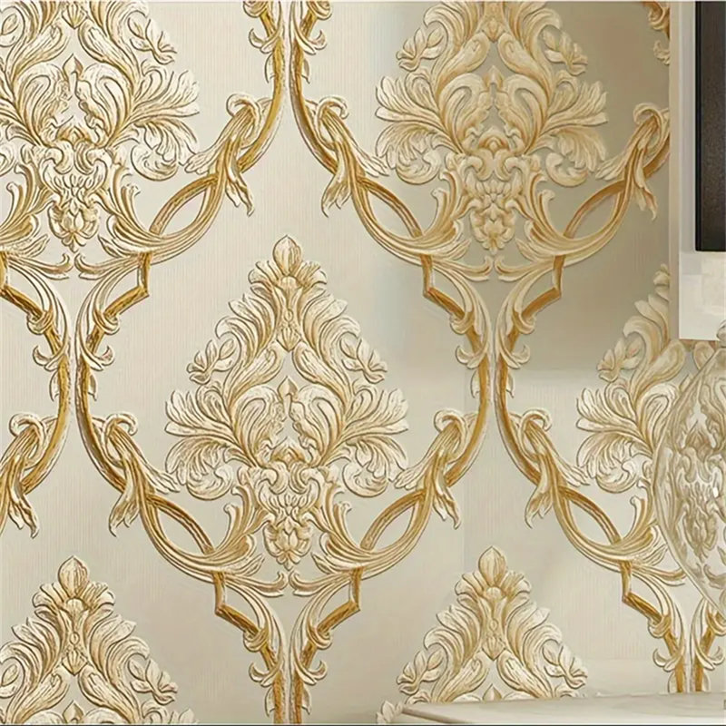 3d Embossed Damask Printing Modern Minimalist European Style Bedroom Tv Background Non-woven Non-pasted Wallpaper 1.73' W X 31.16'l