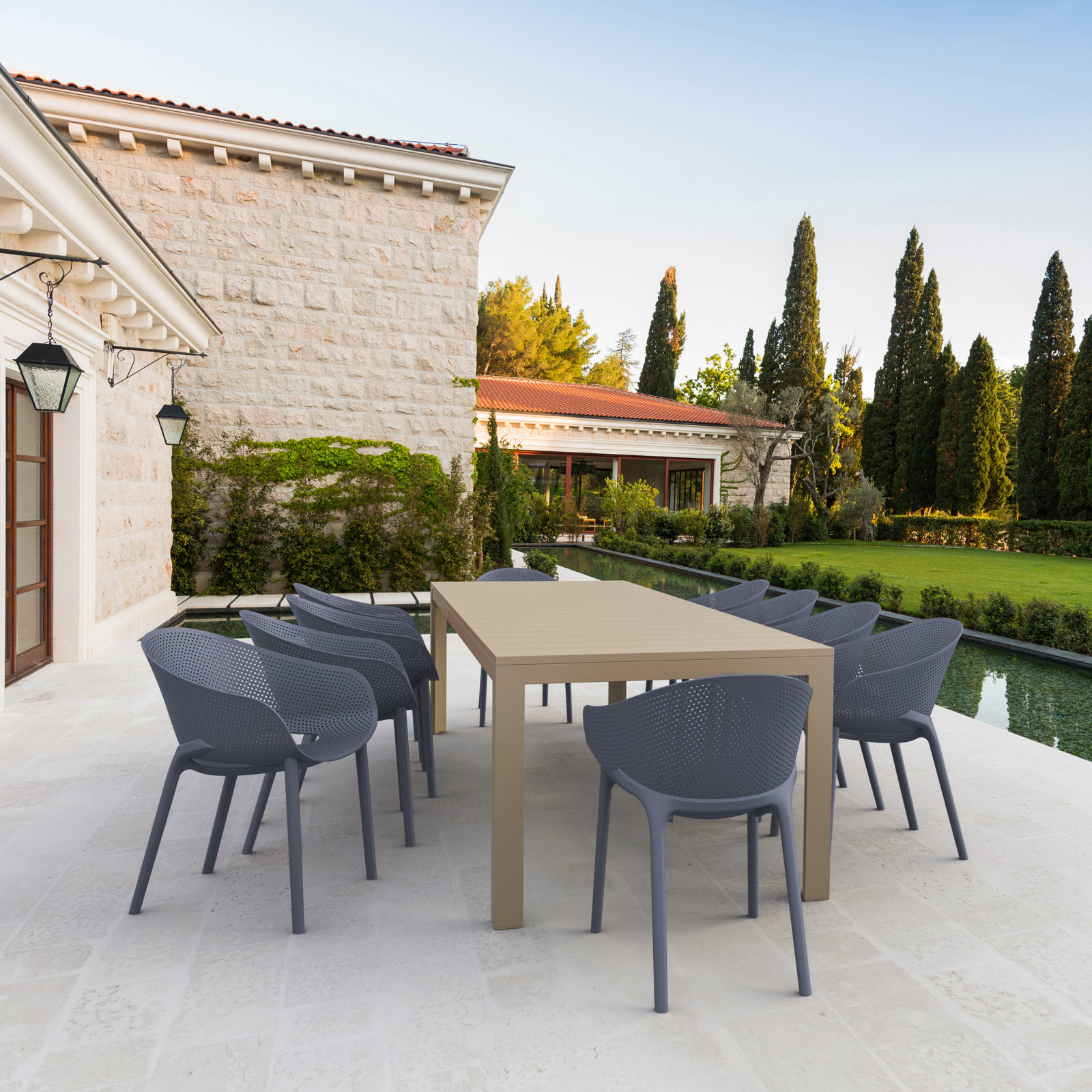 Farrah Stacking Patio Dining Armchair, Dark Gray
