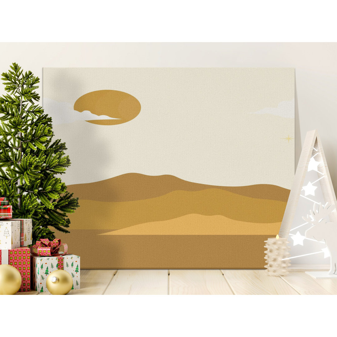 Minimalist Desert Landscape Canvas Art, Boho Sun Print, Gallery Wrapped Wall Dv©cor, Modern Ready to Hang Canvas Wall Art