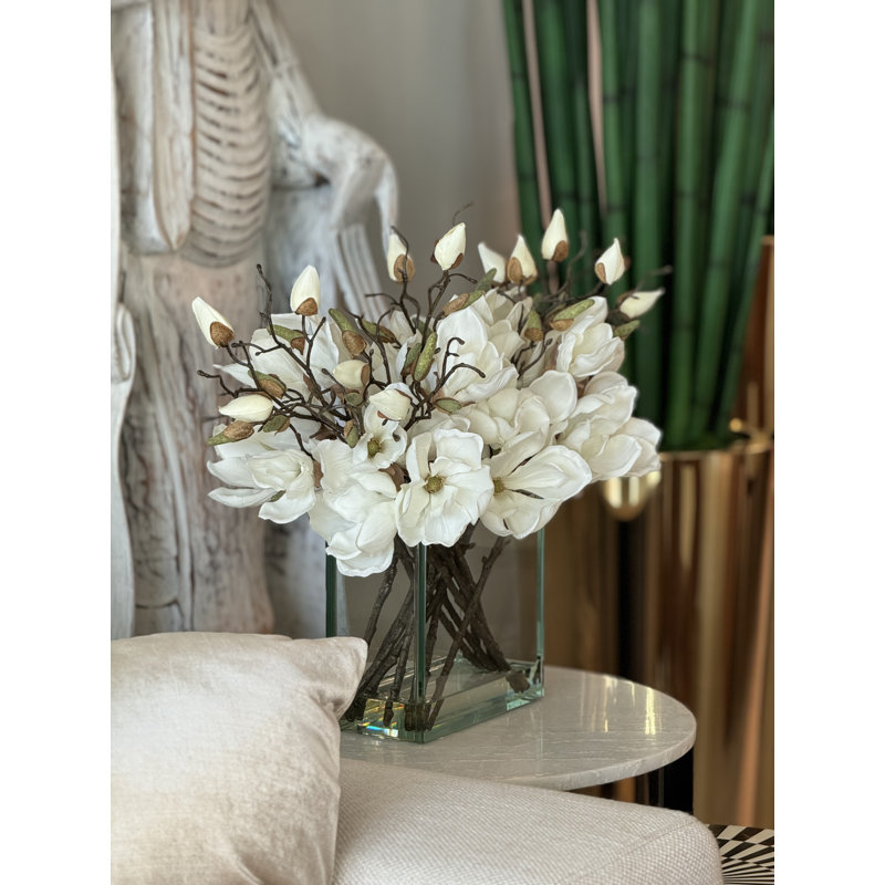 Magnolia Arrangement in Vase, White