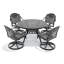 Ensemble de salle à manger 7 pièces en fonte d'aluminium toutes saisons, comprenant 6 chaises pivotantes et une table ronde de 48,03 po avec structure noire-1835997066