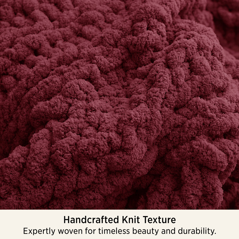 Hand-Knit Chenille Chunky Throw Blanket, Burnt Orange