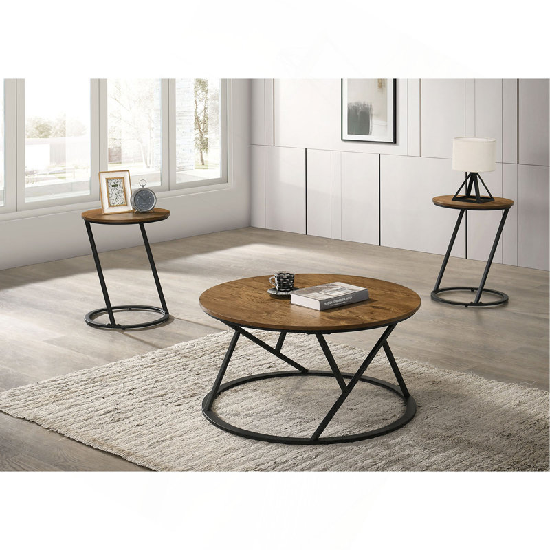 Ensemble de table contemporaine 3 pièces à finition naturelle Table basse 1X Table de bout 2X, Naturel