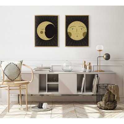 «Moon Moon and Sun Print» par Stacie Bloomfield de Gingiber, ensemble d'art mural sur toile encadrée