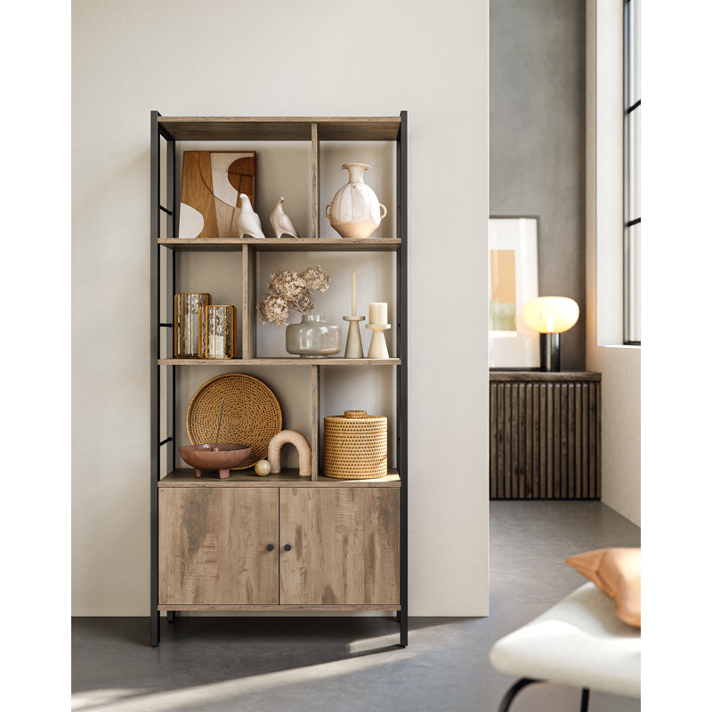 Jazmyne 154.5cm H x 74cm W Steel Standard Bookcase, Maple White/Black