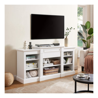 Media Console Table With Large Storage Cabinet, Modern TV Media Entertaionment Stand, White