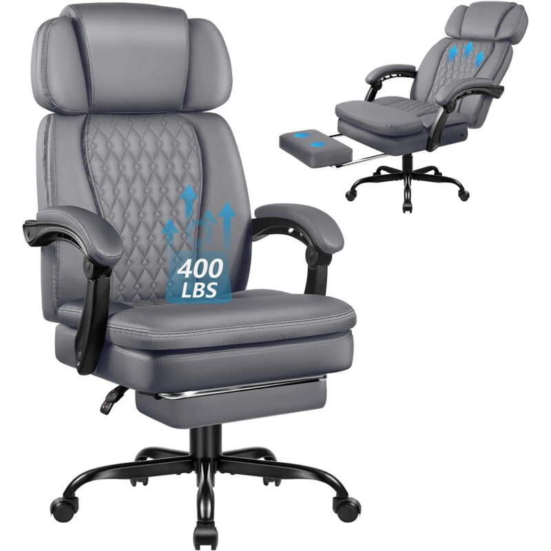 Executive Office Chair With Foot Rest, Ergonomic Heavy Duty Big And Tall Desk Chair, High Back Pu Leather Comfy Computer Chairs, 400lbs