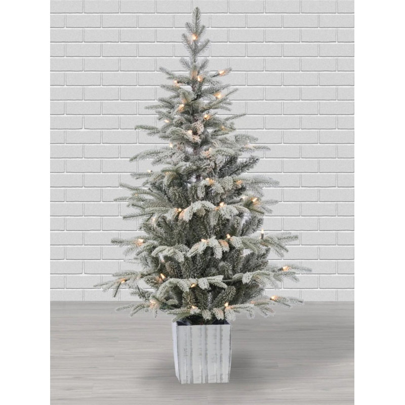 Sapin de noël artificiel vert/blanc 4,5 pi en pot pré-éclairée