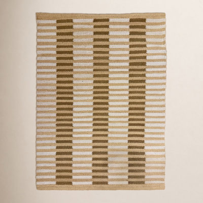 Acerra Beige Hand-Woven Striped Outdoor Rug