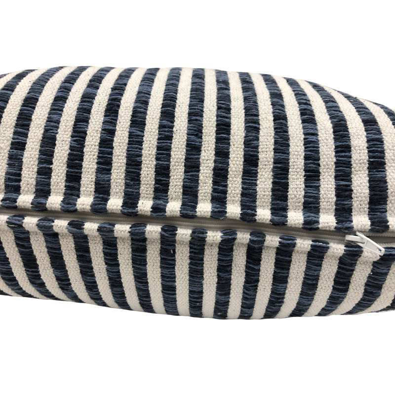 Housse de coussin décoratif à rayures 100% coton, Bleu, Housse de coussin seulement - sans coussin