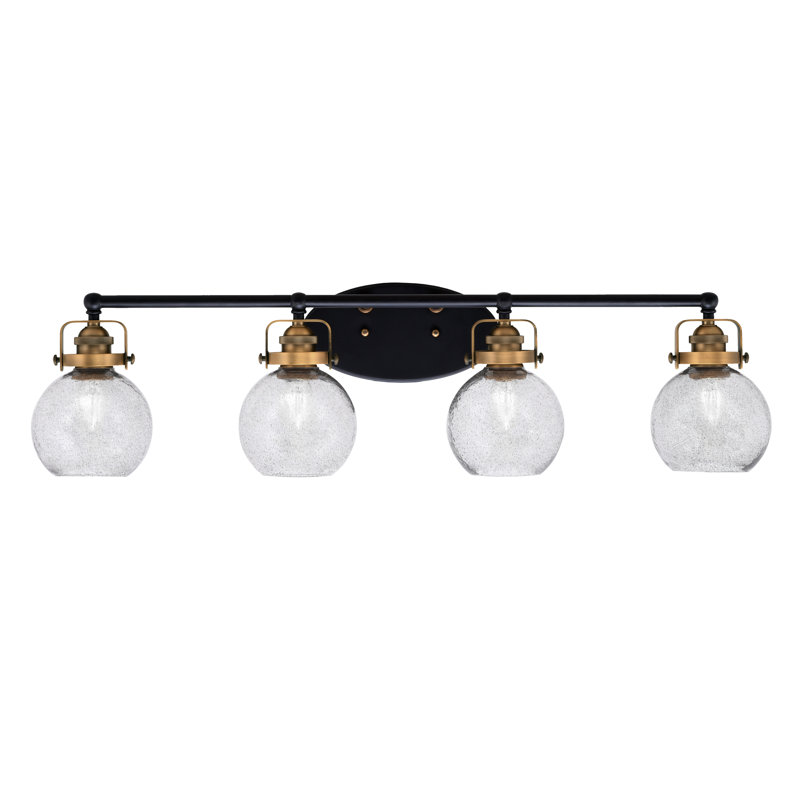 Easton 4 Light Bath Bar With 5.75" Smoke Bubble Glass, Matte Black/Brass