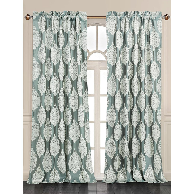 Jakaiyah Luxury Jacquard Medallion Panel Room Darkening Window Curtain Set, Gold, 52" W x 84" L