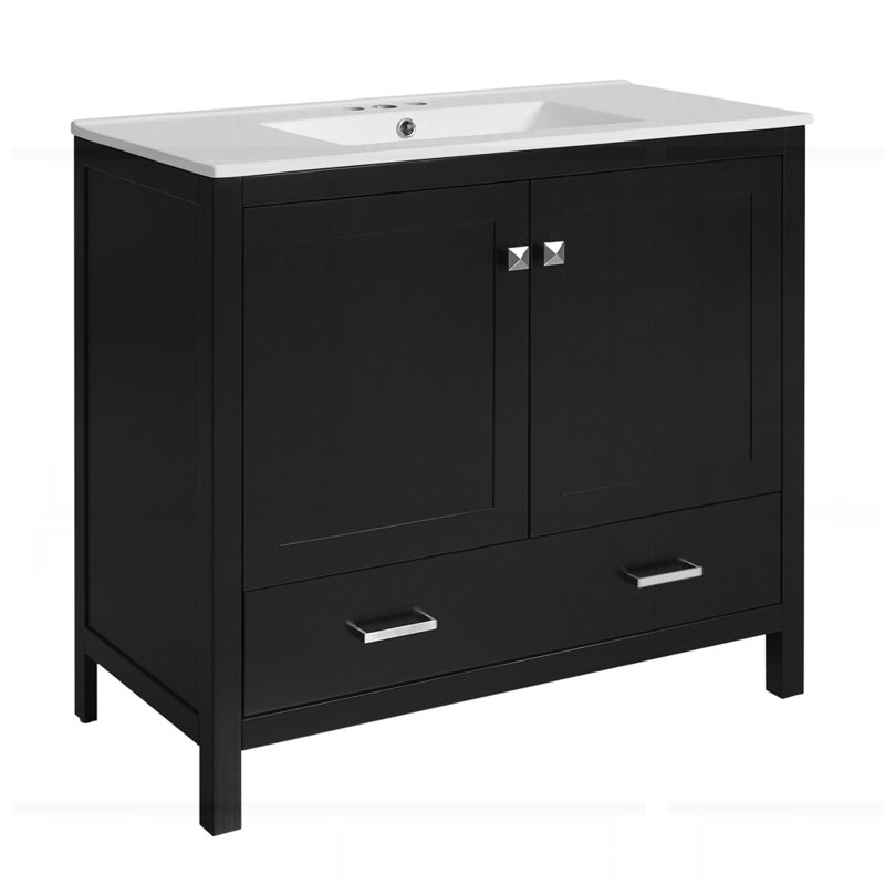 Meuble-lavabo 36 po avec lavabo en céramique, Noir