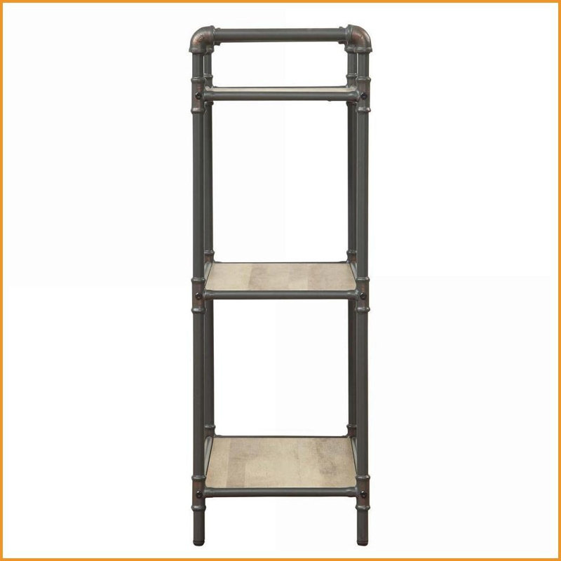 Industrial Wood &amp; Metal Bookshelf, Antique Oak/Sandy Grey, 36.5"H x 26.5"W x 14.5"D | Wood+Metal | Industrial