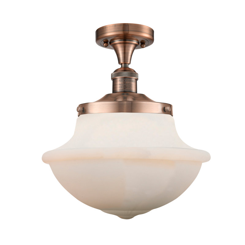 Plafonnier semi-encastré 1 lumière Baptiste, Ampoule à DEL rétro de 6 watts, Blanc mat, Cuivre antique